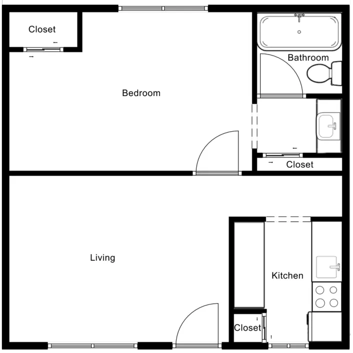 One-bedroom floor plan layout 1