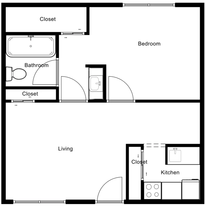 One-bedroom floor plan layout 2