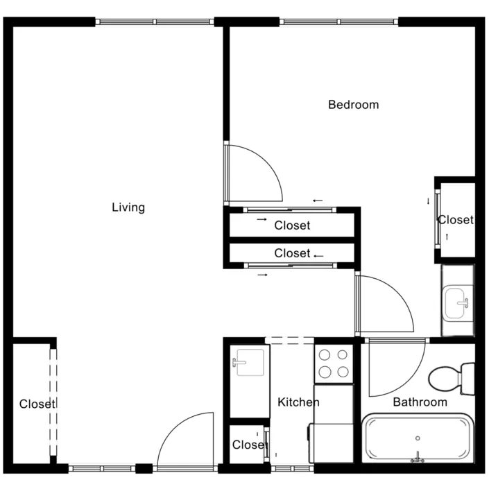 One-bedroom floor plan layout 3