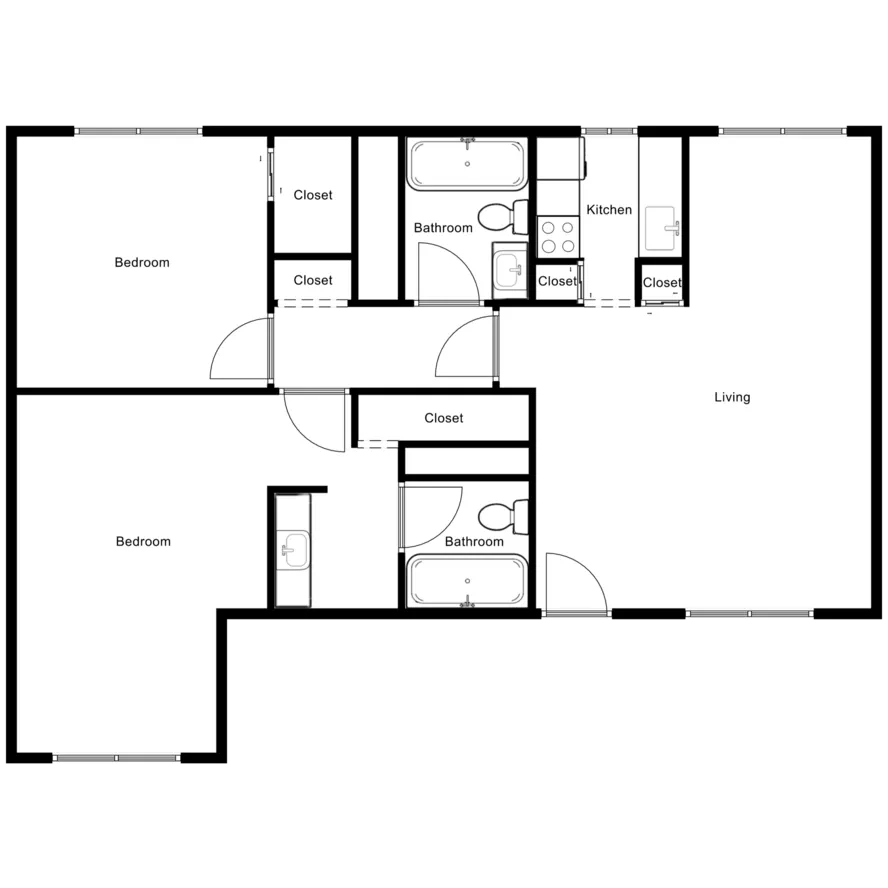 Two-bedroom floor plan layout 1